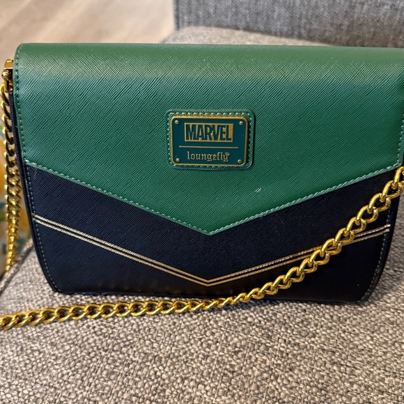 Loungefly Disney Marvel Loki hardware crossbody bag faux leather green/black - Picture 5 of 7